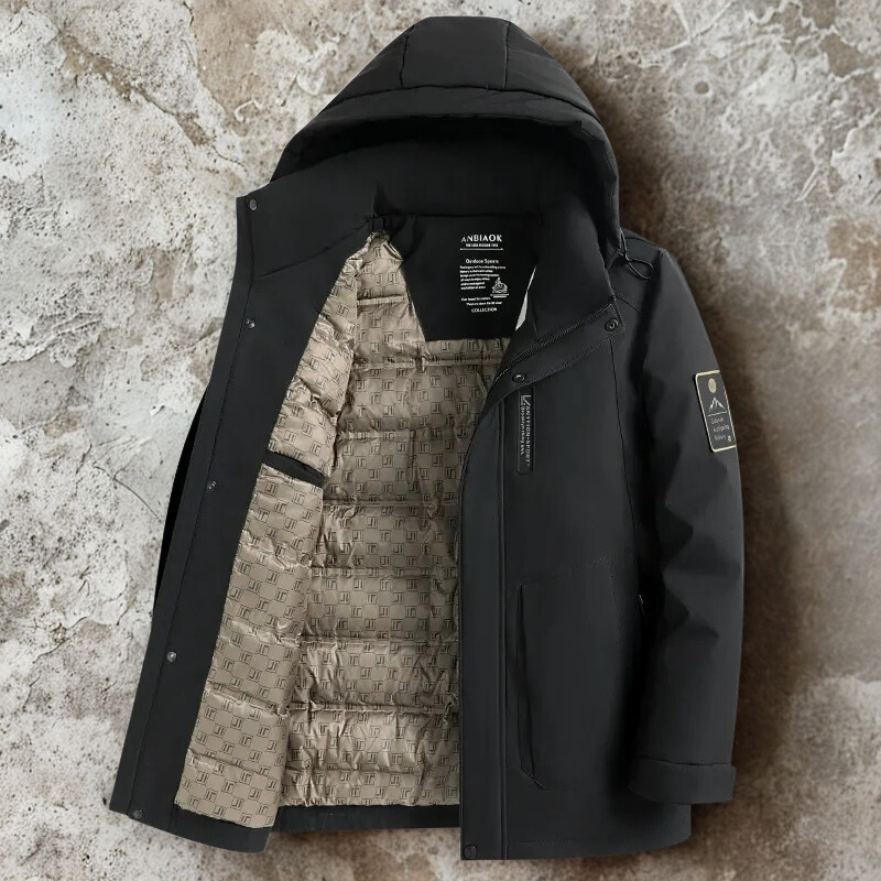 Men's Down Jacket – Regular Fit – Lined – Adjustable Hood – Zipper and Snap Buttons