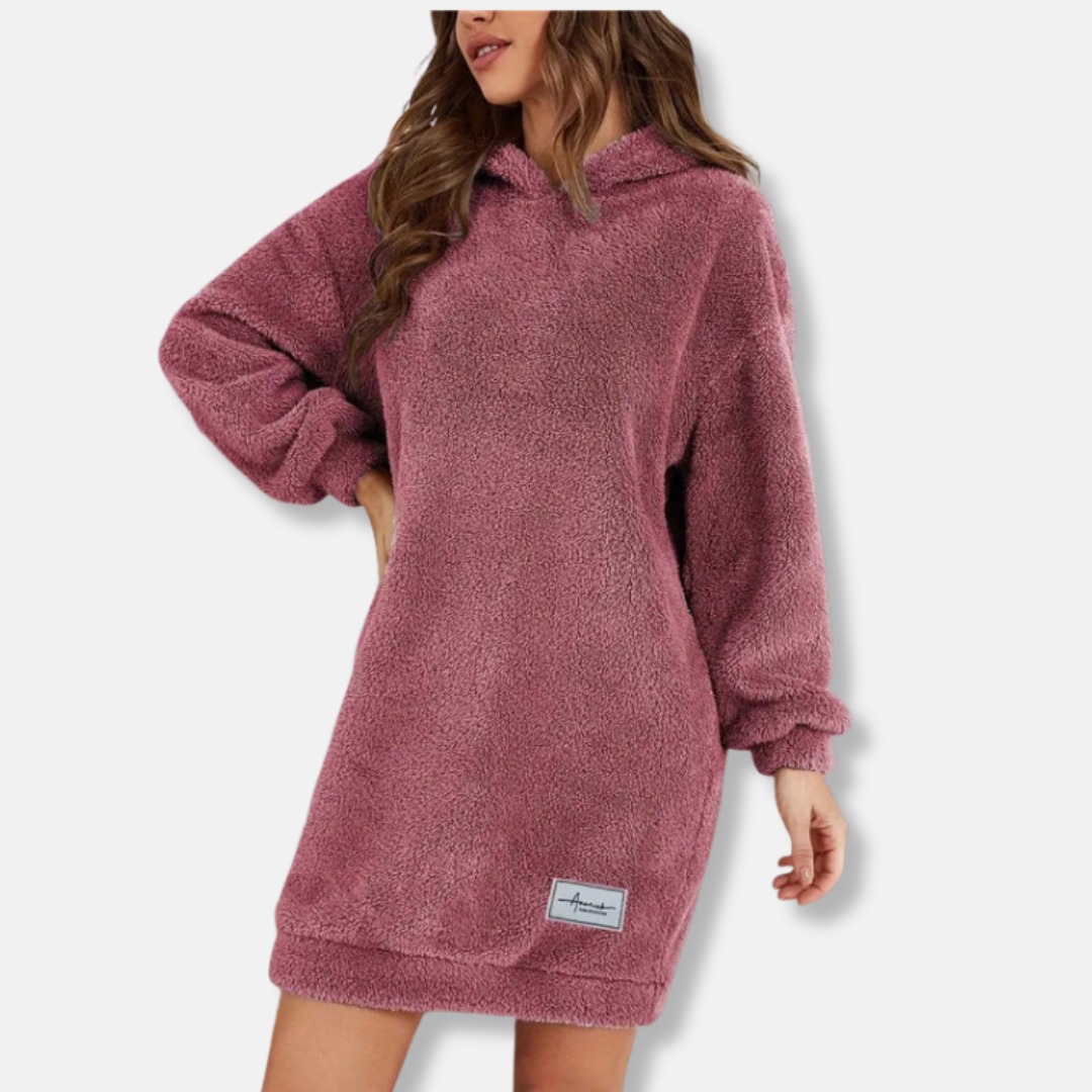 Women's hoodie dress – fleece fabric – oversized fit – long-sleeve loungewear