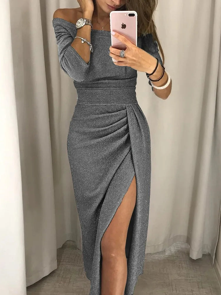 Elegante Glamourjurk – Met Split en Stijlvolle Plooien
