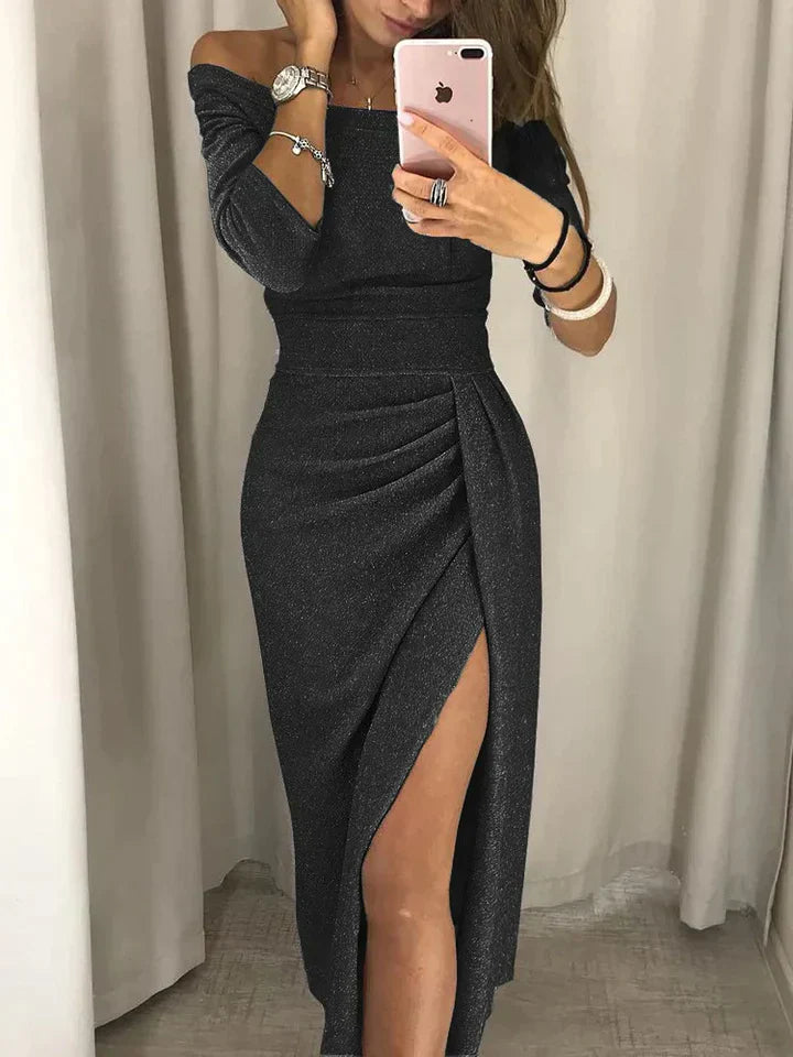 Elegante Glamourjurk – Met Split en Stijlvolle Plooien