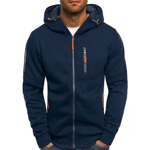 Heren Hoodie – Getailleerde pasvorm – Ademend Katoenmix – Ritssluiting – Zakken met Rits
