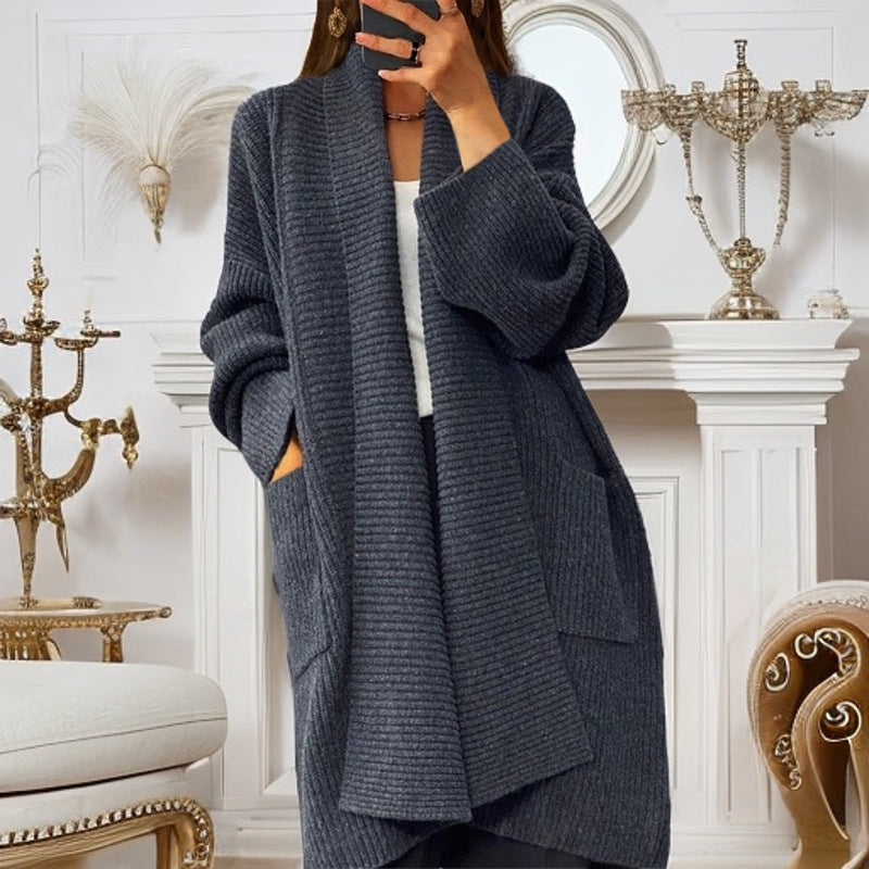 Dames Cardigan Lang Model – Ribbelstructuur – Oversized Pasvorm – Open Zonder Sluiting