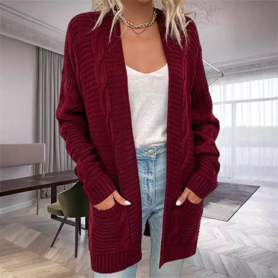 Damesvest – Oversized Pasvorm – Chunky Knit Wol – Open Front met Zakken