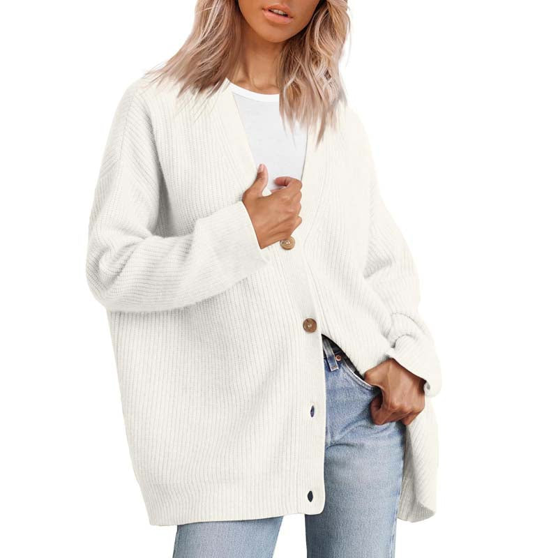 Dames Cardigan – Zacht Gebreid – Oversized Pasvorm – Ribstructuur – V-Hals Met Knopen