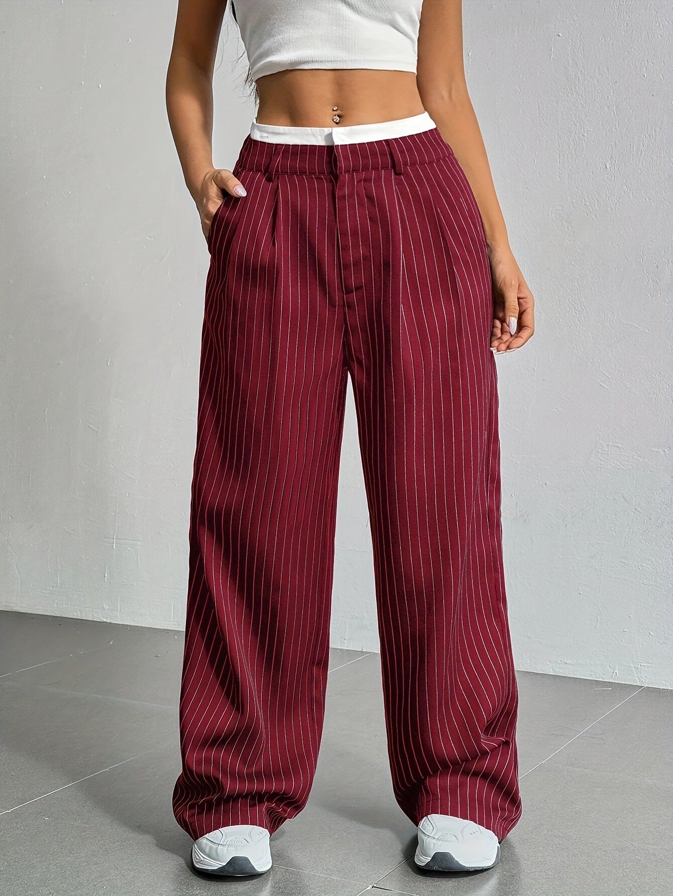 Elegante Wijde Pinstripe Broek voor Dames