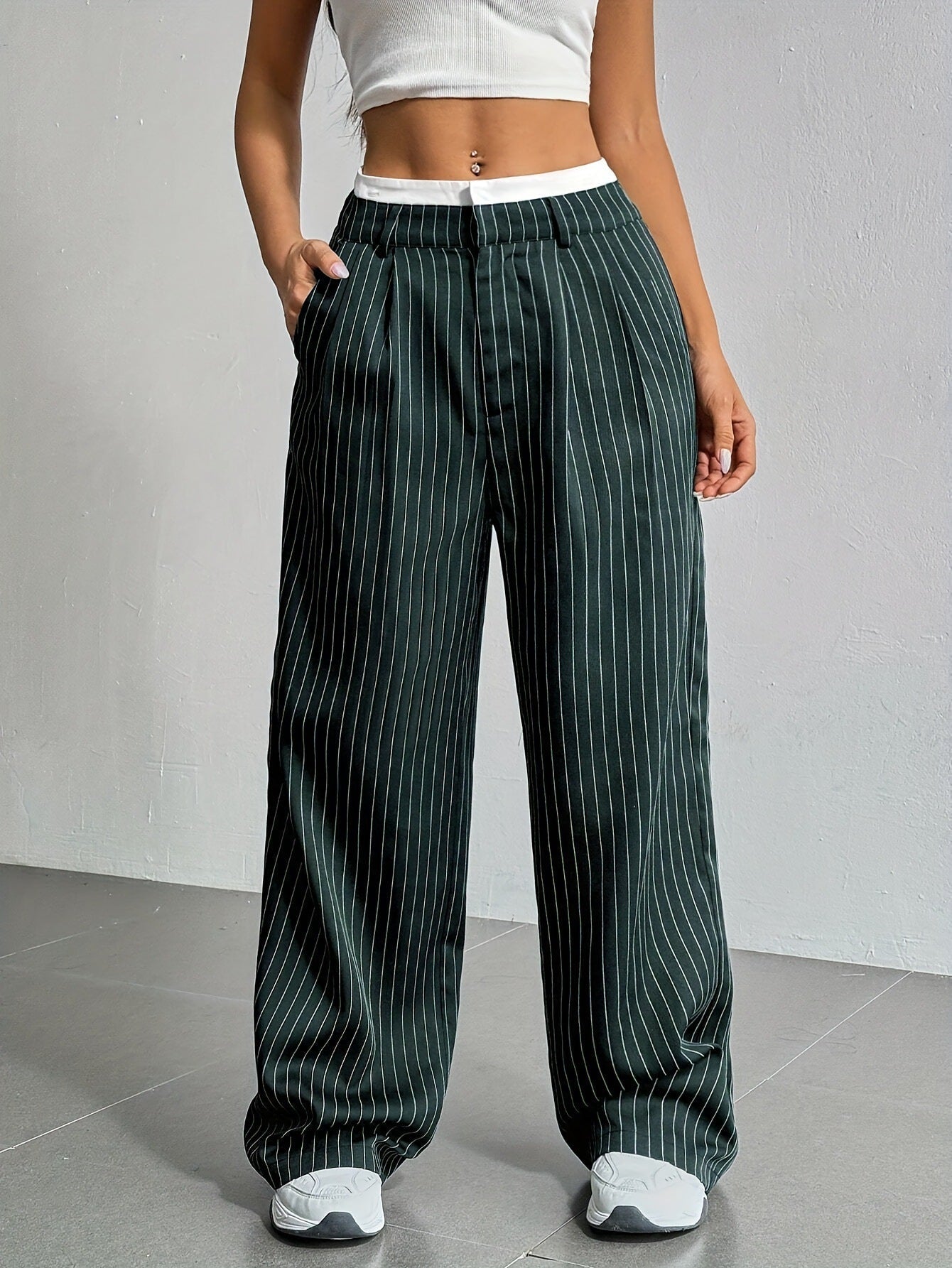 Elegante Wijde Pinstripe Broek voor Dames