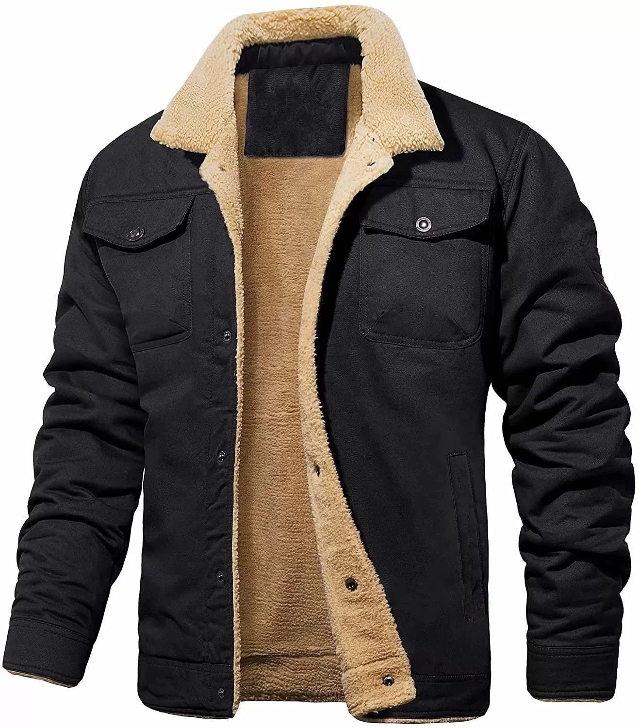 Heren Utility Jacket – Relaxed Fit – Sherpa Kraagvoering – Drukknoopsluiting