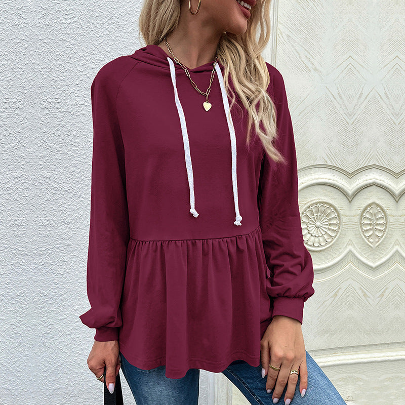 Dames Hoodie – Relaxte Pasvorm – Zacht Gebreid – Ruches – Verstelbare Halslijn