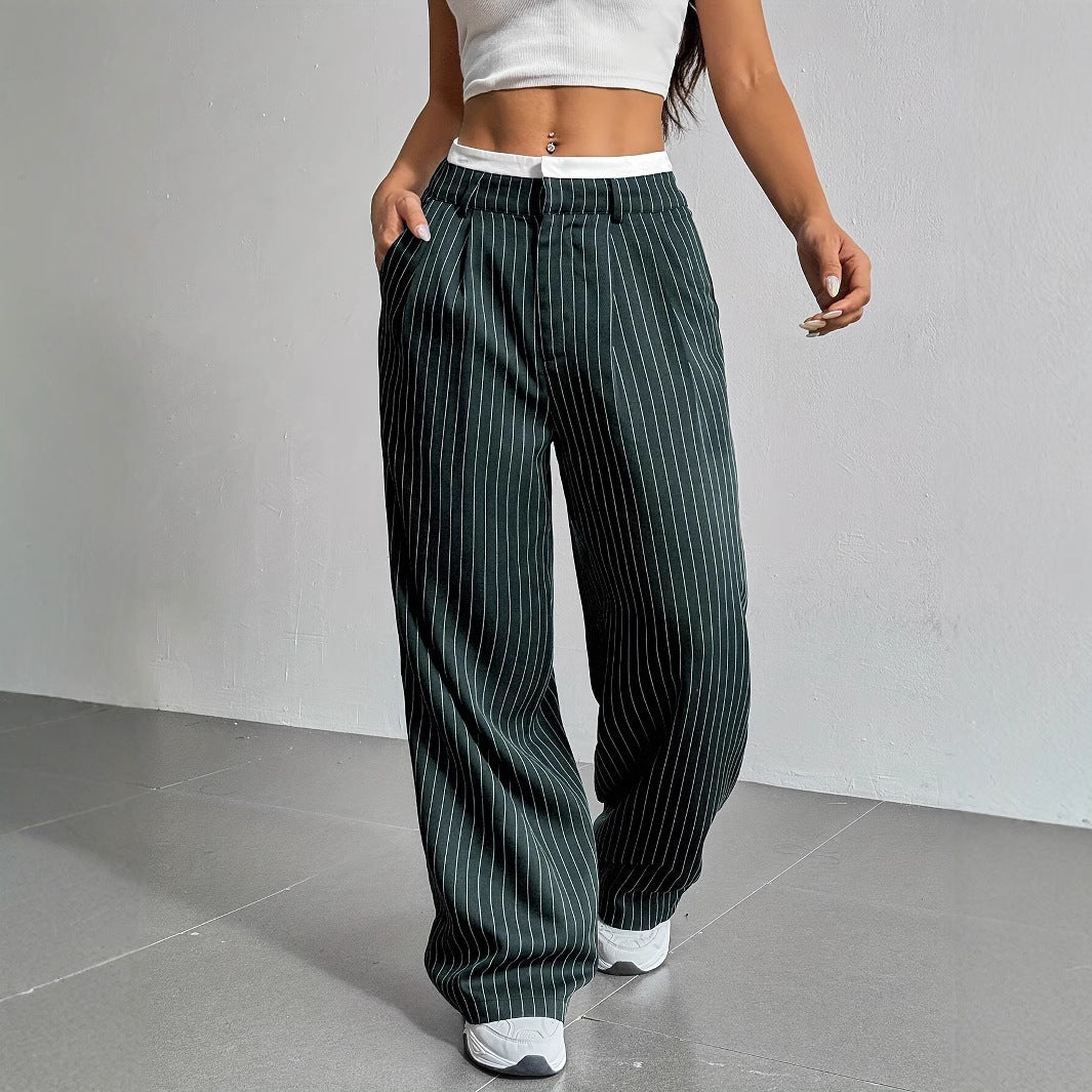 Elegante Wijde Pinstripe Broek voor Dames