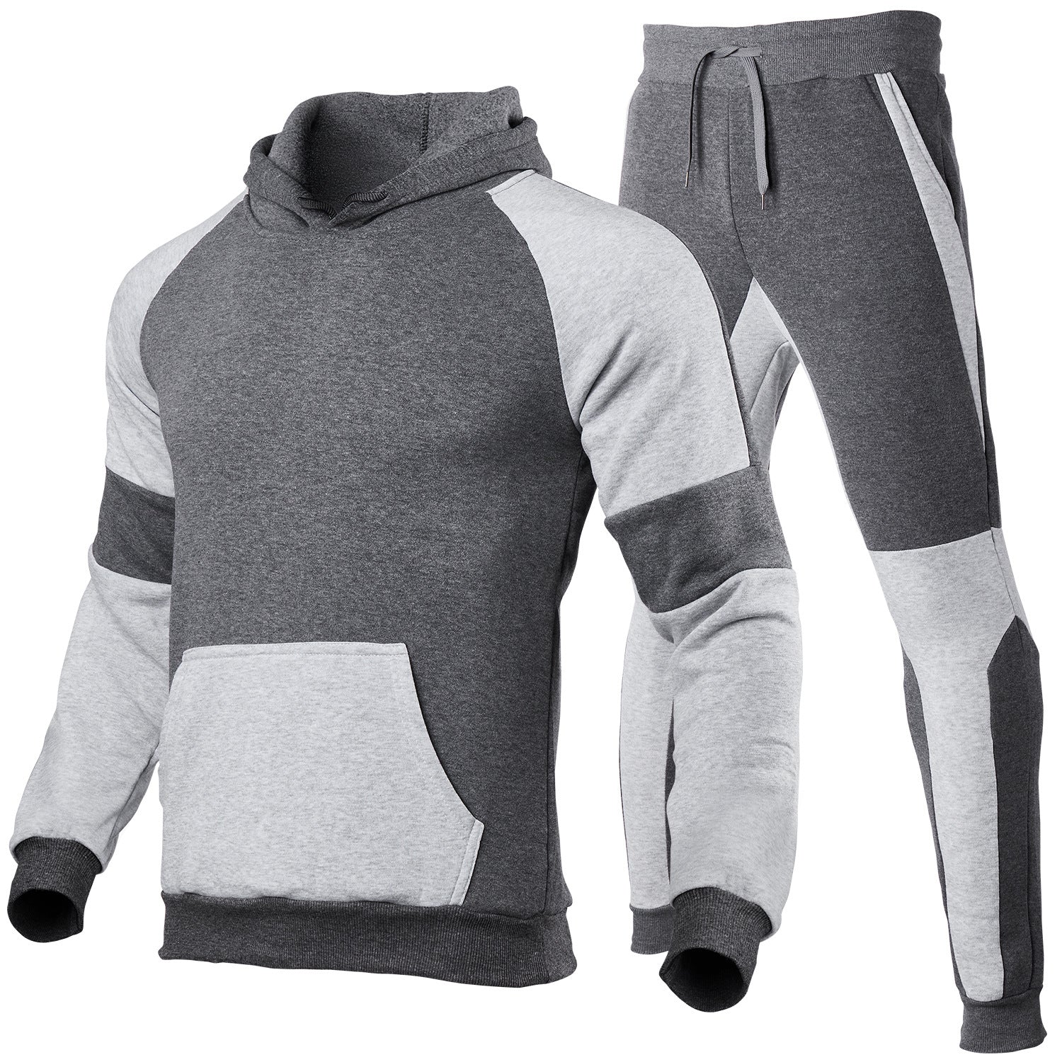 Men's Hoodie and Tracksuit – Relaxed Fit – Cotton Blend – Contrast Seams – Sporty
