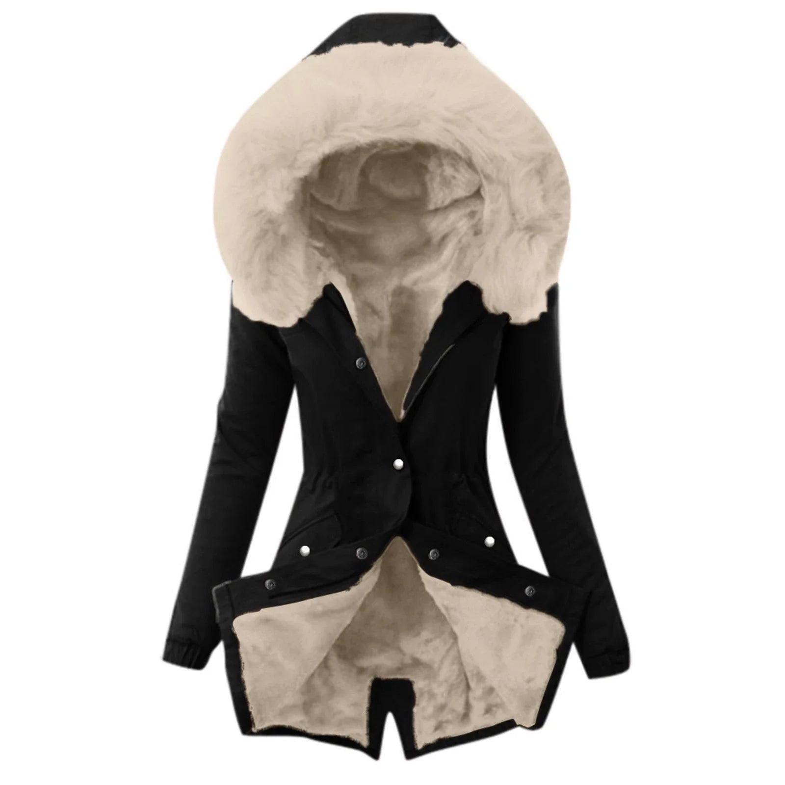 Damesjas – Slim Fit – Verstelbare Taille – Gevoerd Capuchon – Middellang – Klepzakken
