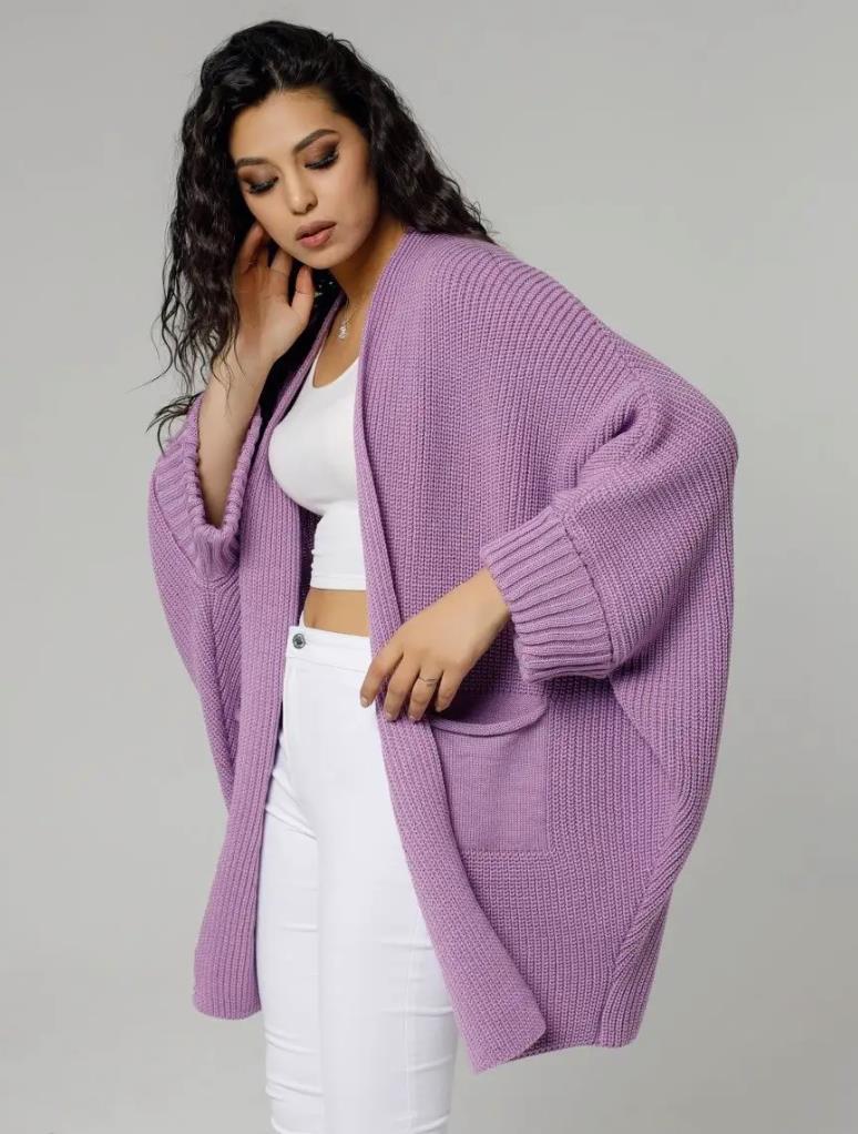 Dames vest – Oversized pasvorm – Gebreid – Ribmouwen – Open voorkant – Met zakken