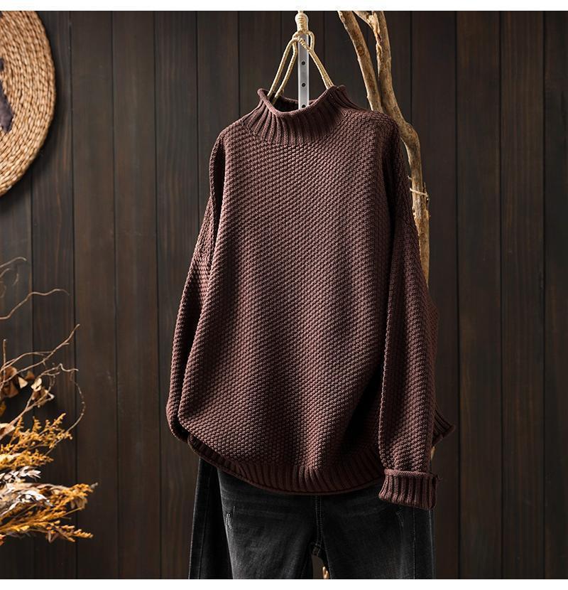 Dames Trui Oversized – Waffle Knit – Hoge Hals – Dolman Mouwen – Geribde Boorden