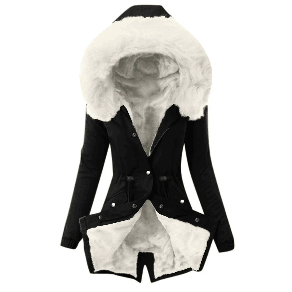 Damesjas – Slim Fit – Verstelbare Taille – Gevoerd Capuchon – Middellang – Klepzakken