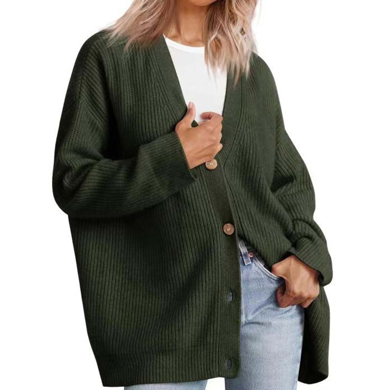 Dames Cardigan – Zacht Gebreid – Oversized Pasvorm – Ribstructuur – V-Hals Met Knopen