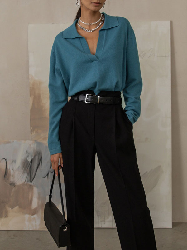 Isla Soft Knit Collared Sweater | Soft Comfort Sweater