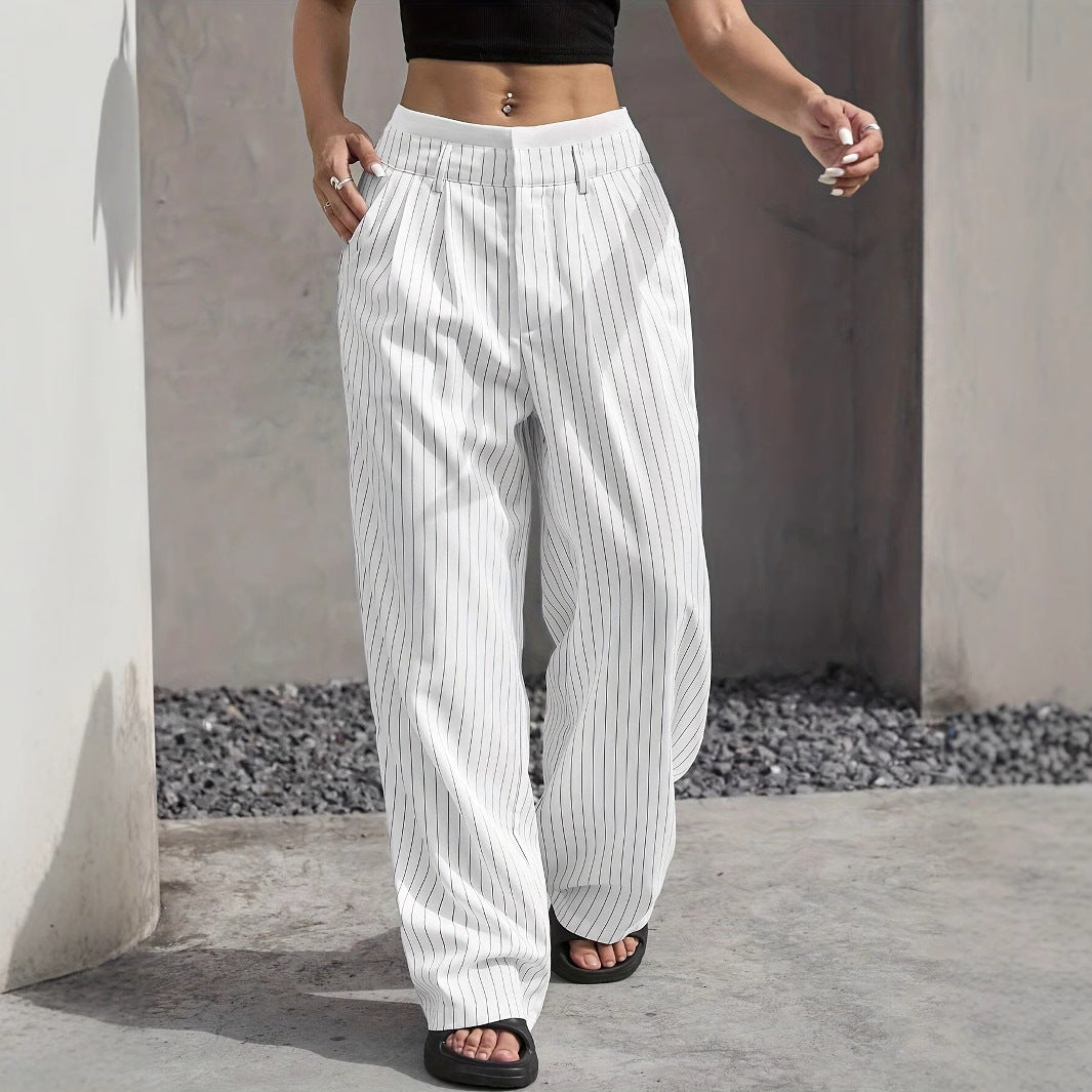Elegante Wijde Pinstripe Broek voor Dames