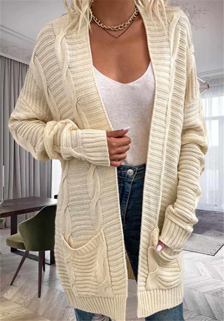 Damesvest – Oversized Pasvorm – Chunky Knit Wol – Open Front met Zakken