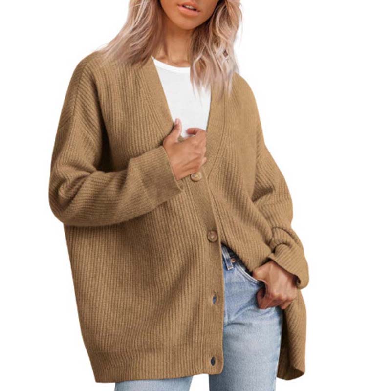 Dames Cardigan – Zacht Gebreid – Oversized Pasvorm – Ribstructuur – V-Hals Met Knopen