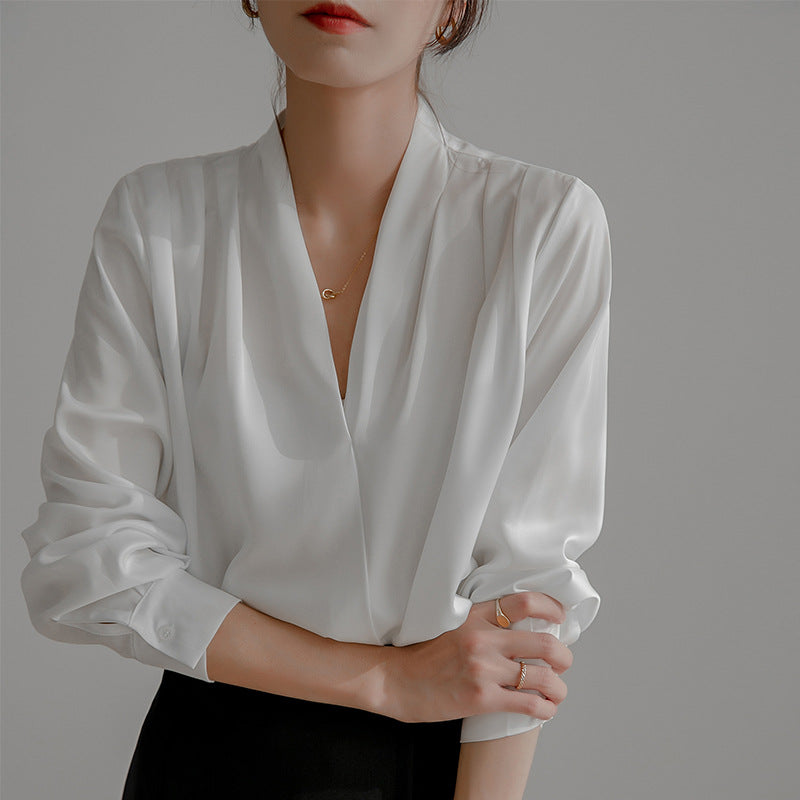 Elegante V-halsblouse voor dames - Lange mouwen - Minimalistisch design