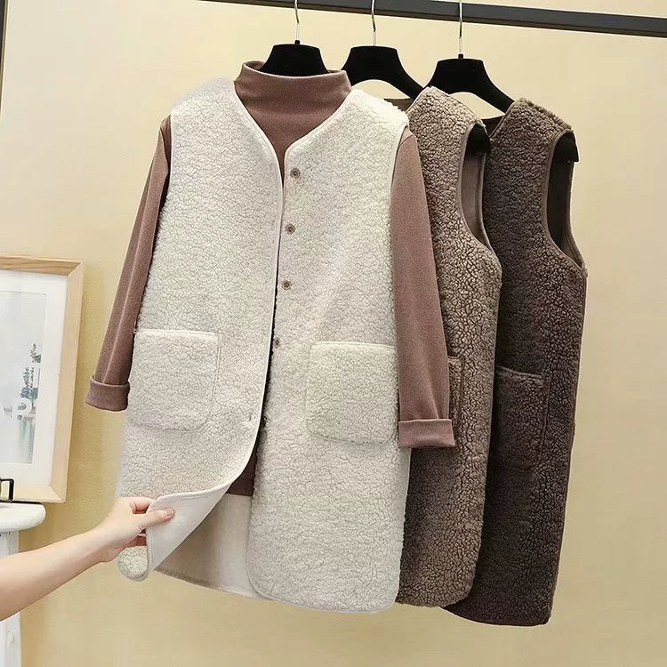 Dames Lang Gilet – Fleece Textuur – Relaxte Pasvorm – Open Voorzijde met Zakken
