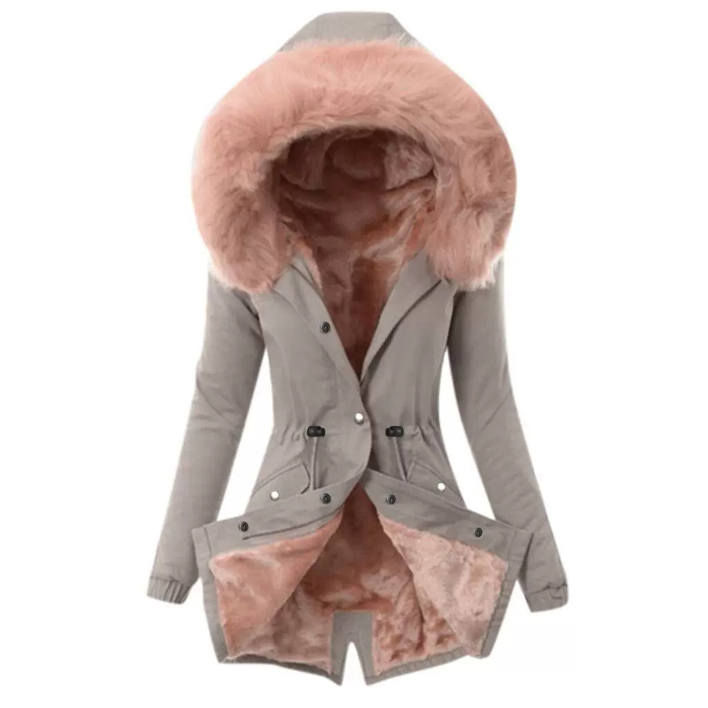 Damesjas – Slim Fit – Verstelbare Taille – Gevoerd Capuchon – Middellang – Klepzakken
