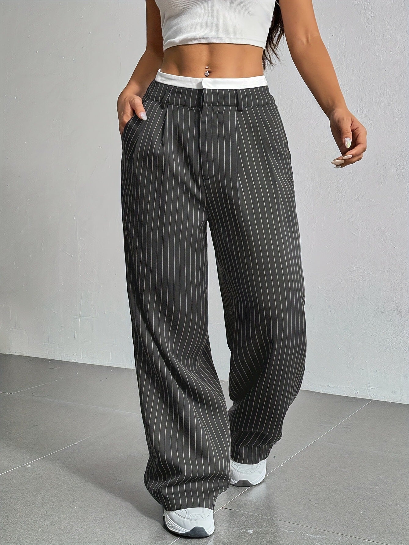 Elegante Wijde Pinstripe Broek voor Dames