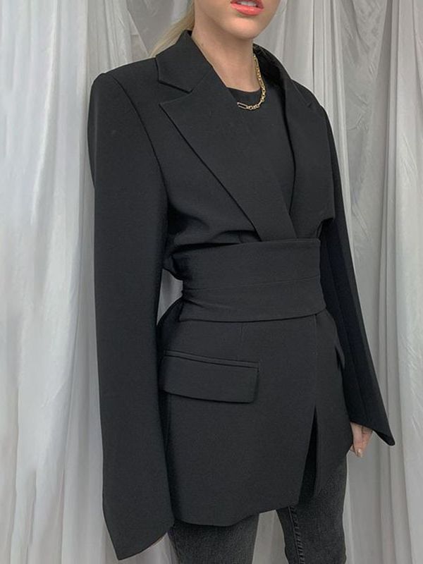 Dames Blazer – Getailleerd Model – Taille Ceintuur – Klokmouwen – Asymmetrische Zoom