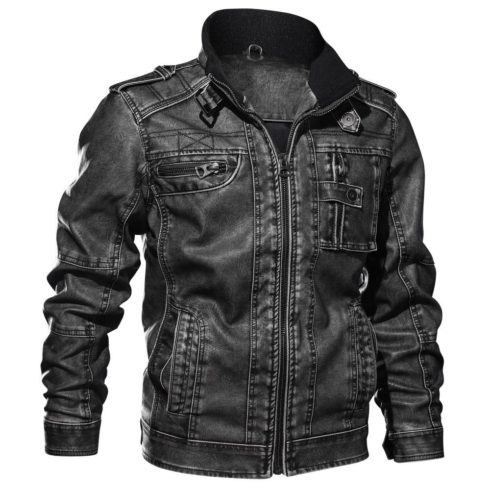 Heren Jas – Slim Fit – Leerlook – Opstaande Kraag – Meerdere Zakken – Militairstijl