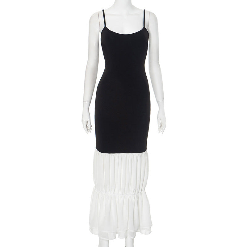 Dames Maxi Jurk – Twee-Kleuren Design met Fijne Bandjes
