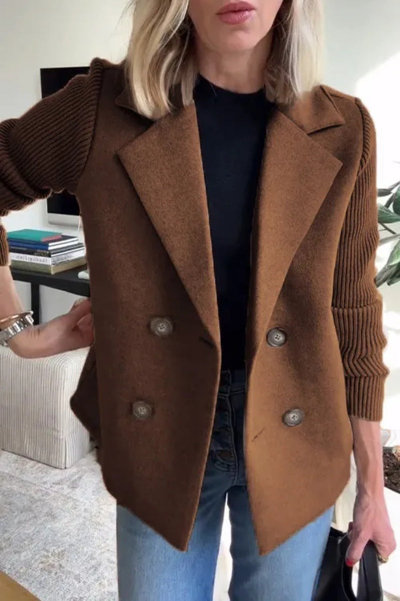 Dames Blazer – Wolmix – Getailleerde Pasvorm – Gebreide Pofmouwen – Dubbelrijig