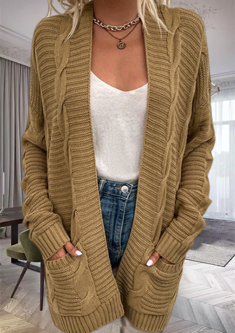 Damesvest – Oversized Pasvorm – Chunky Knit Wol – Open Front met Zakken