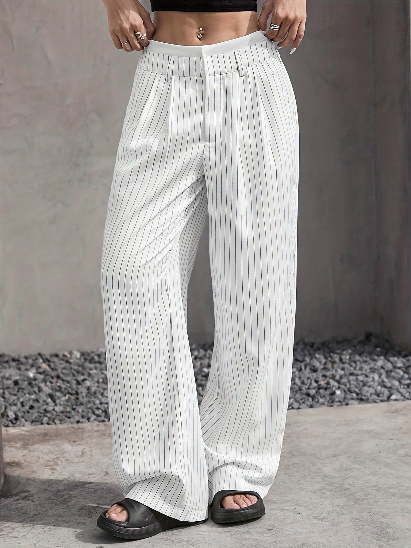Elegante Wijde Pinstripe Broek voor Dames