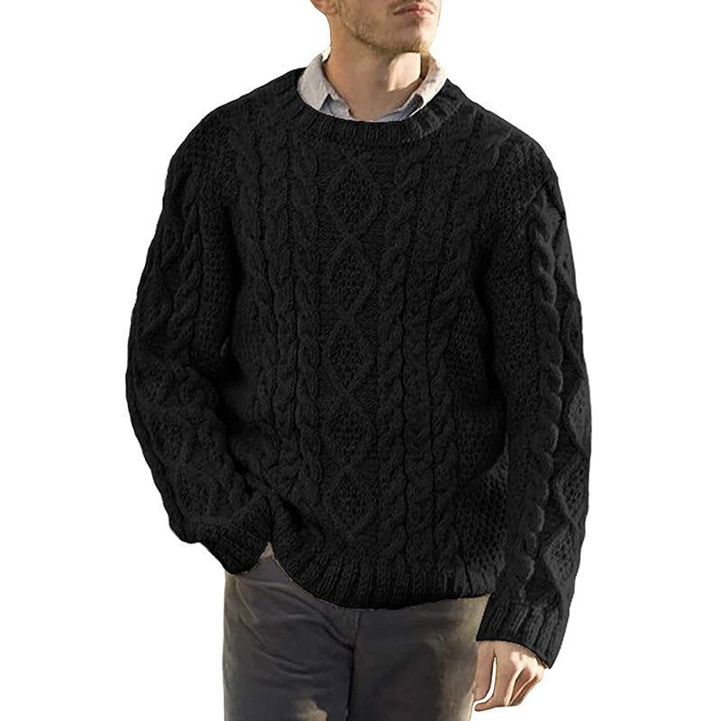 Men's sweater – Oversized fit – Chunky knit – Cable pattern – Round neck long sleeve