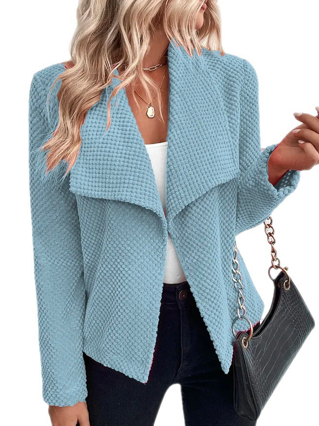 Dames Cardigan – Relaxte Pasvorm – Wafelstructuur – Open Voorkant – Waterval Kraag – Lange Mouw
