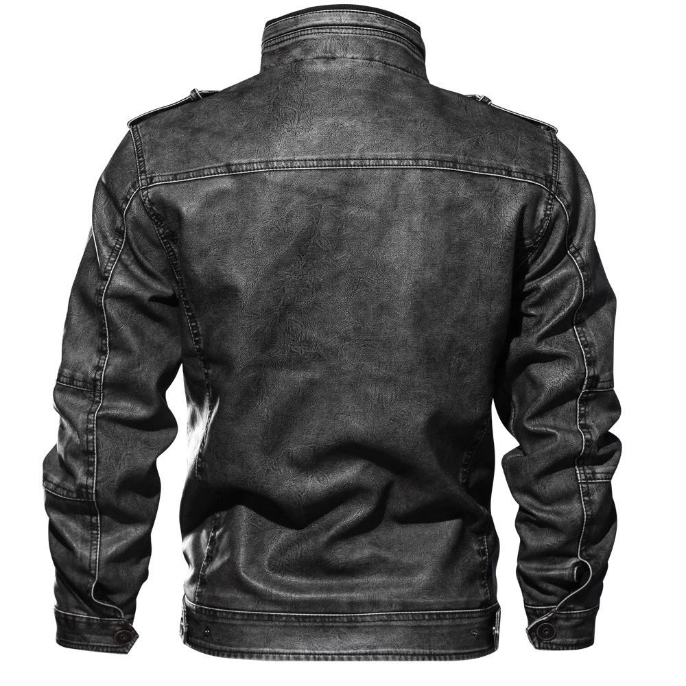 Heren Jas – Slim Fit – Leerlook – Opstaande Kraag – Meerdere Zakken – Militairstijl