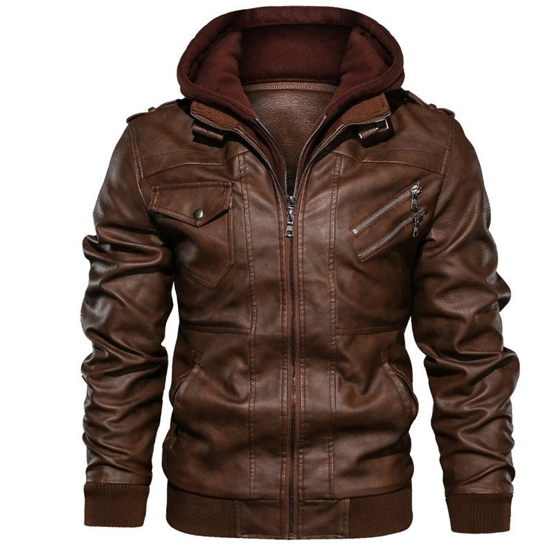 Heren Jack van Imitatieleer – Slanke Pasvorm – Capuchonlaag – Ritsdetails – Geribde Boorden