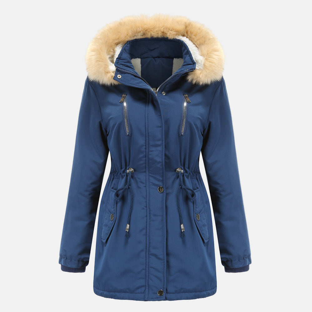 Women's Parka Coat – Adjustable Waist – Detachable Fur Collar – Windproof Cuffs