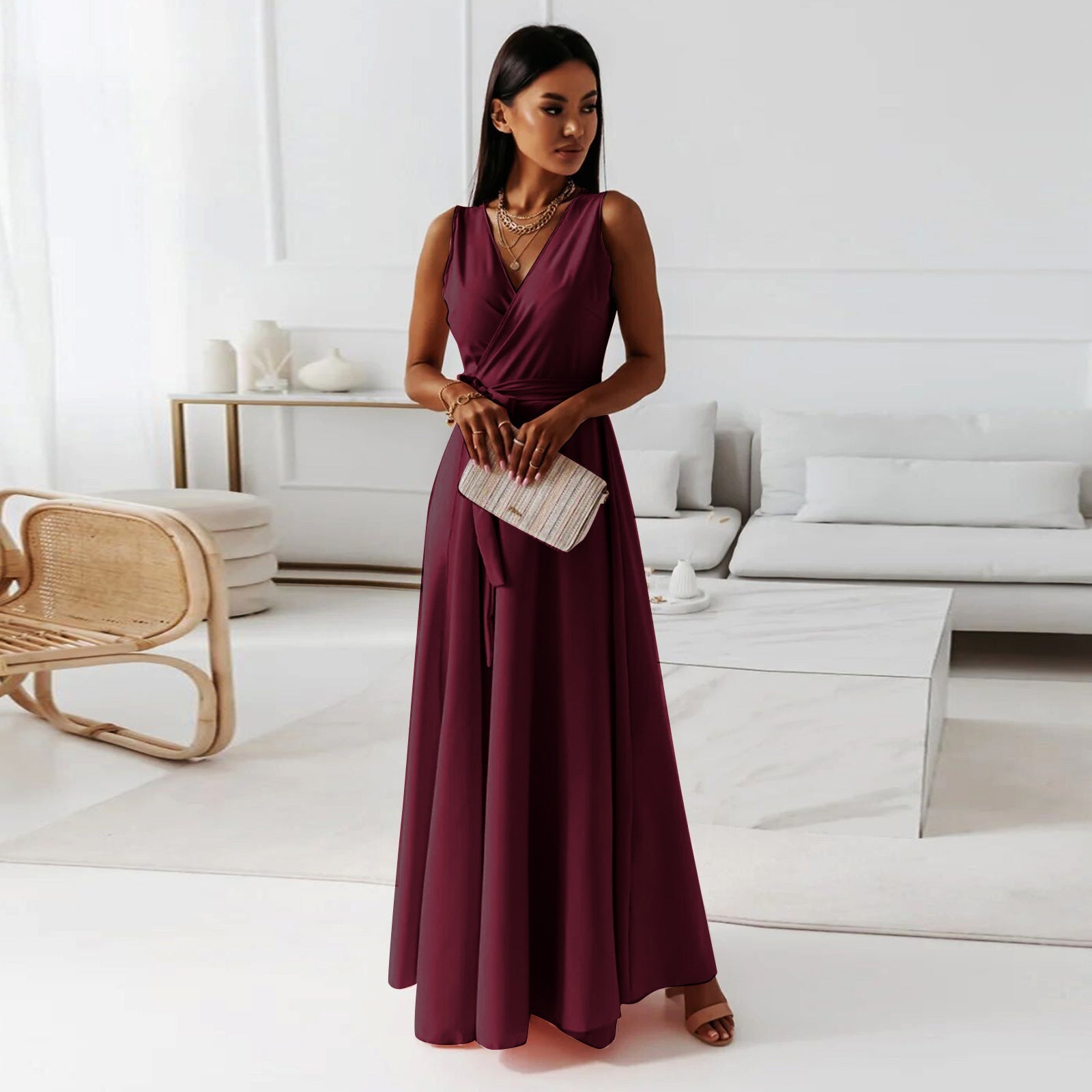 Stijlvolle Dames Maxi Jurk met V-hals
