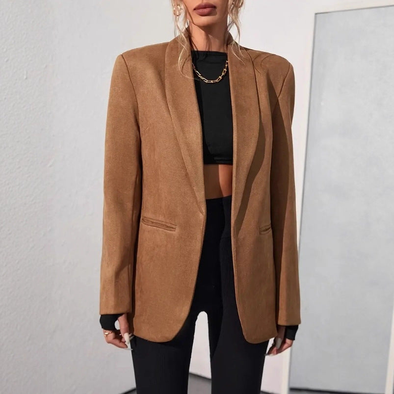 Dames Blazer – Oversized Pasvorm – Open Voorzijde – Shawlkraag – Lange Lengte