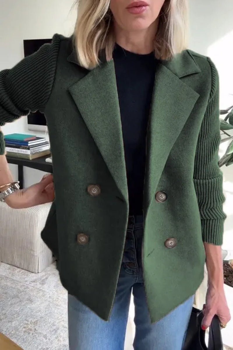Dames Blazer – Wolmix – Getailleerde Pasvorm – Gebreide Pofmouwen – Dubbelrijig