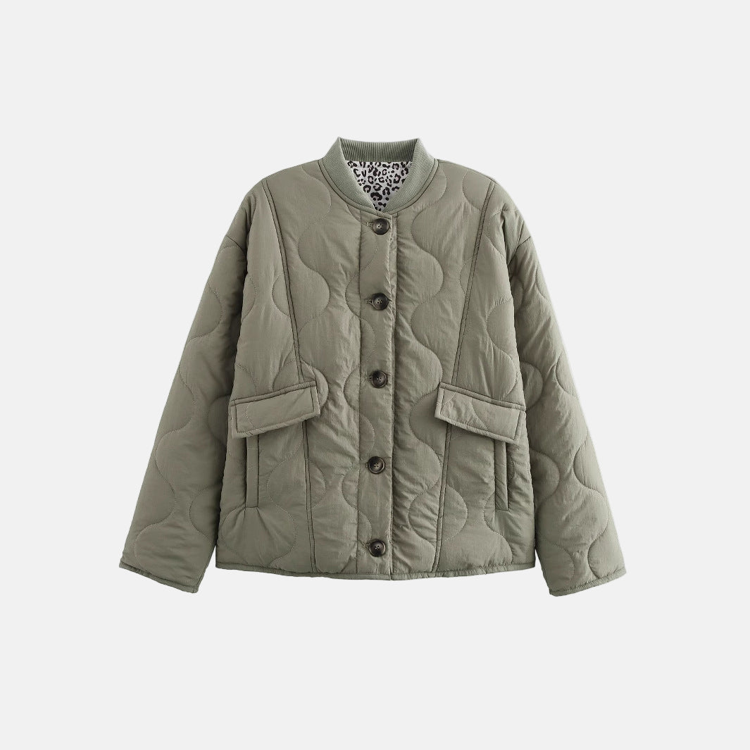 Women’s Quilted Jacket - Reversible Leopard Print - Oversized Casual Outerwear