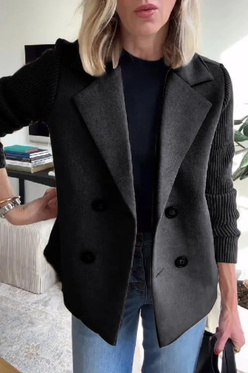 Dames Blazer – Wolmix – Getailleerde Pasvorm – Gebreide Pofmouwen – Dubbelrijig