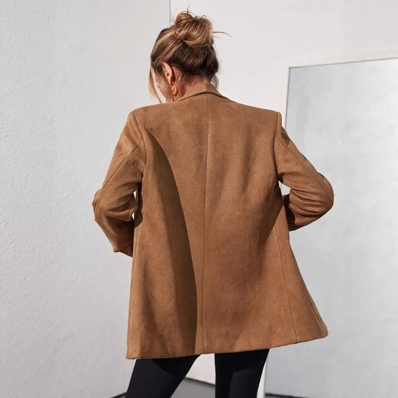 Dames Blazer – Oversized Pasvorm – Open Voorzijde – Shawlkraag – Lange Lengte
