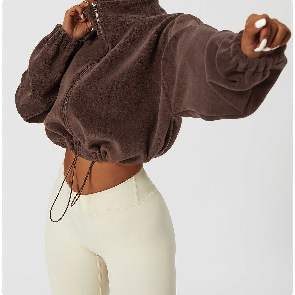 Dames Cropped Jas – Fleece – Los Model – Staande Kraag – Verstelbare Zoom