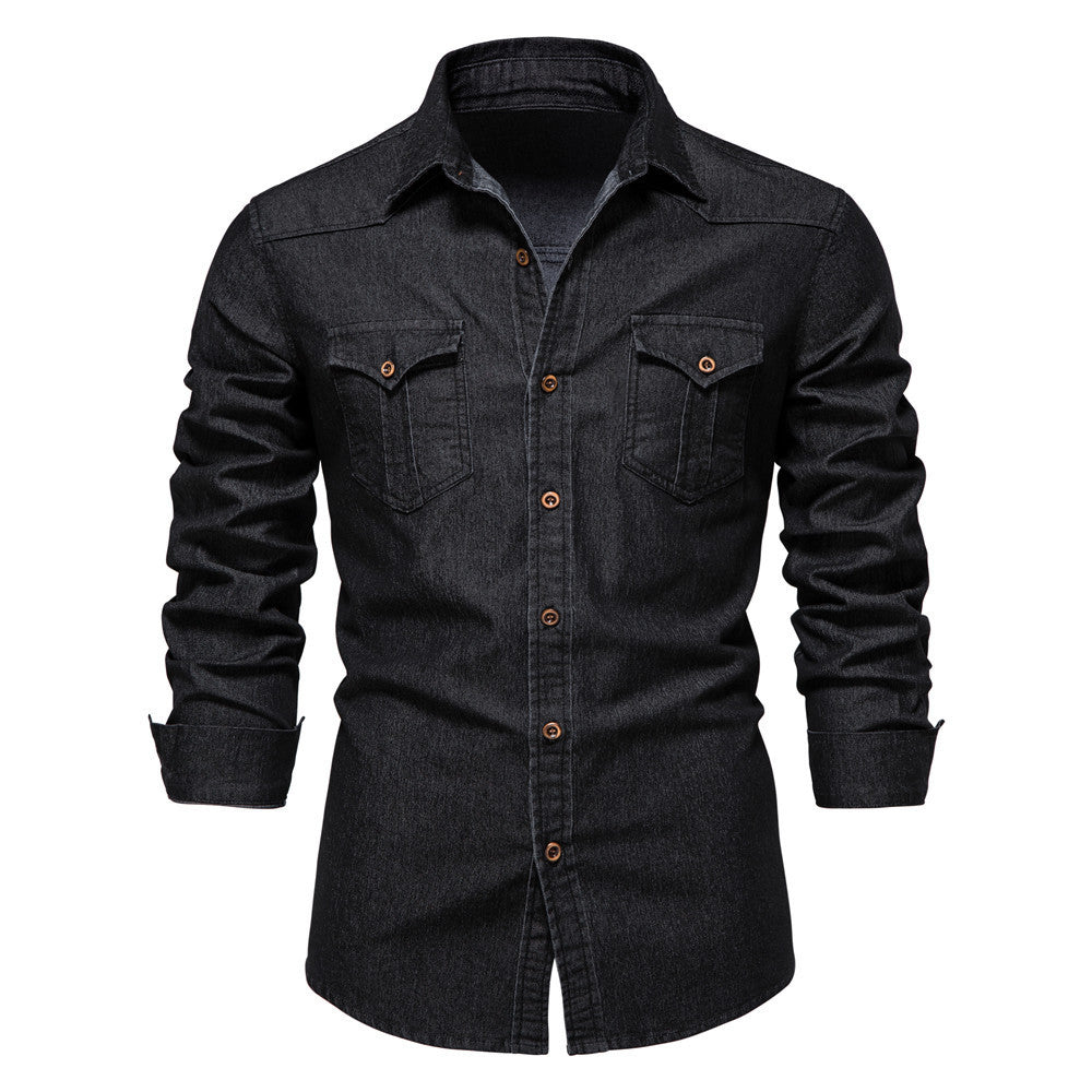 Gestructureerd denim overhemd met lange mouwen voor heren