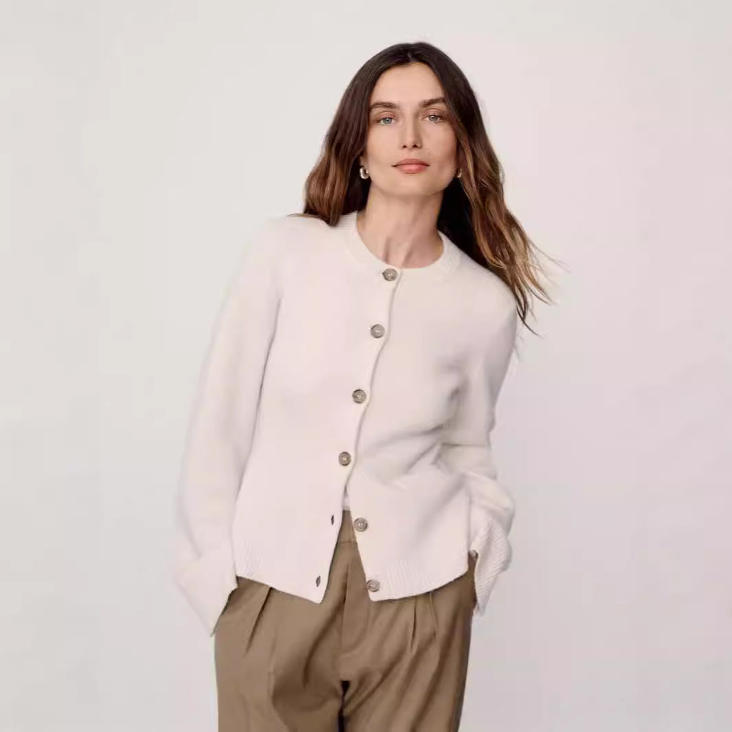 Damesvest – Regular Fit – Gebreid – Ronde Hals – Knoopsluiting – Opgestikte Zakken