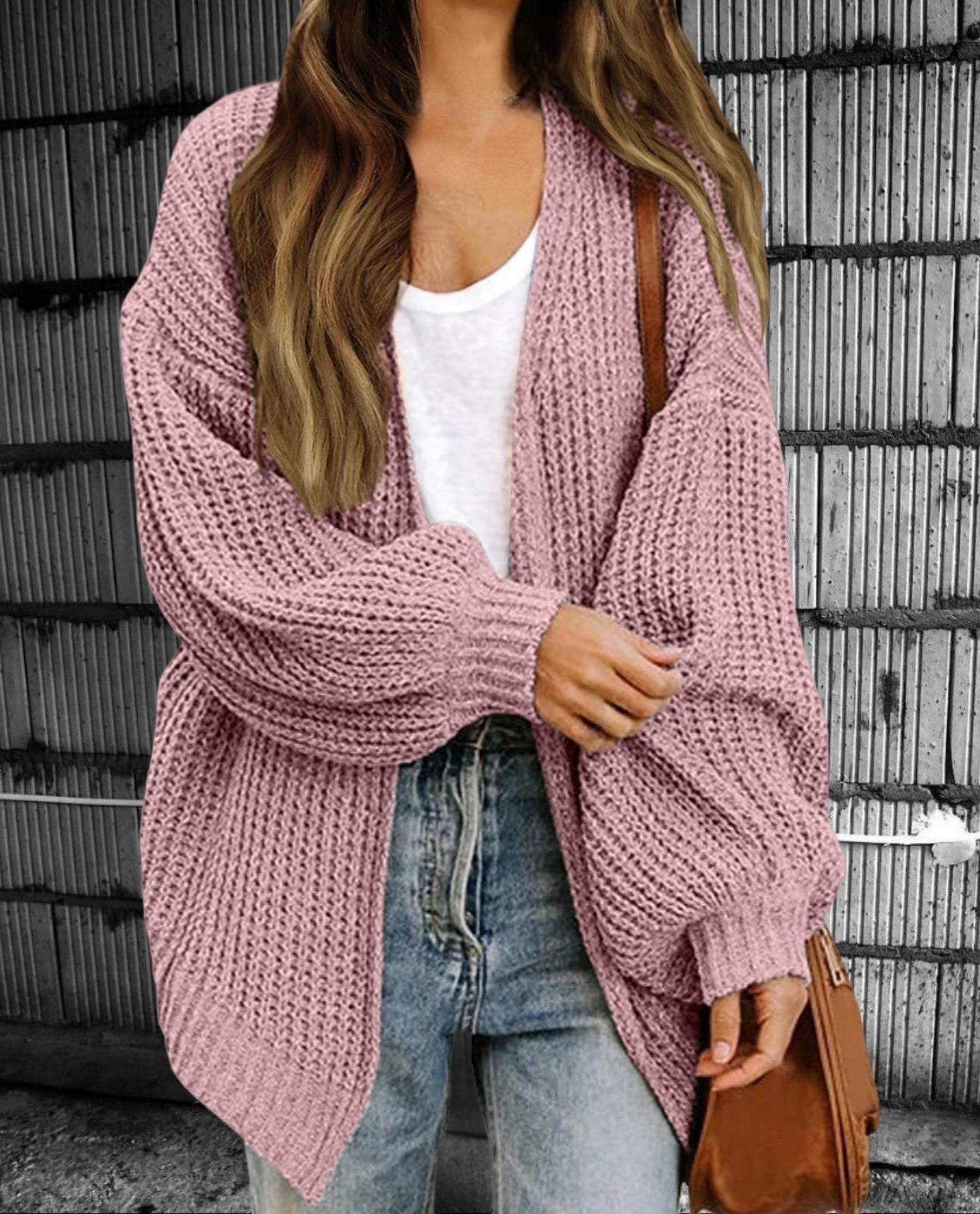 Dames Gebreid Vest – Oversized Pasvorm – Wollook – Open Voorzijde – Ribboorden