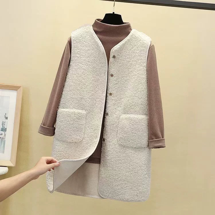 Dames Lang Gilet – Fleece Textuur – Relaxte Pasvorm – Open Voorzijde met Zakken