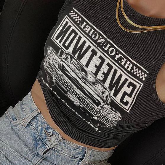 Dames Crop Top met Auto-Print – Creatief en Comfortabel